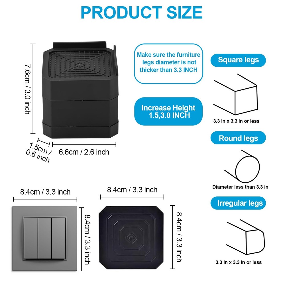 Heavy Duty Furniture Risers, Stackable Bed Risers, Adjustable Bed Raising Blo...