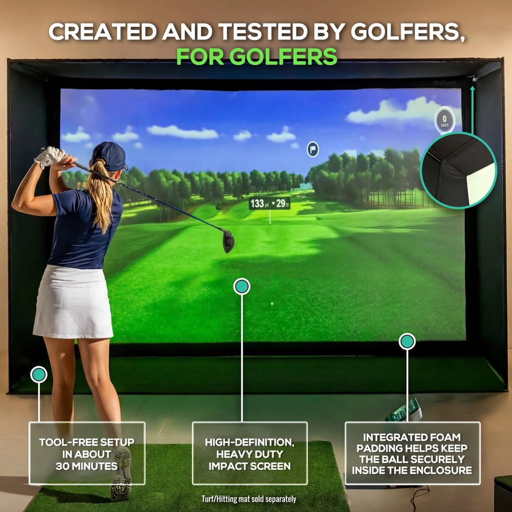 Golf Simulator Metal Enclosure Poles 8x8 Impact Screen Backdrop Complete