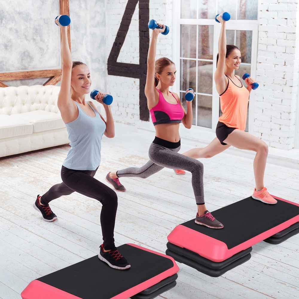 43" Training Exercise Aerobic Stepper Workout Step Storage 4"- 6"- 8" Pink