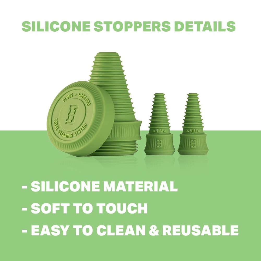 HEMPER Cleaning Plugs + Caps PRO – Silicone Stoppers & Green