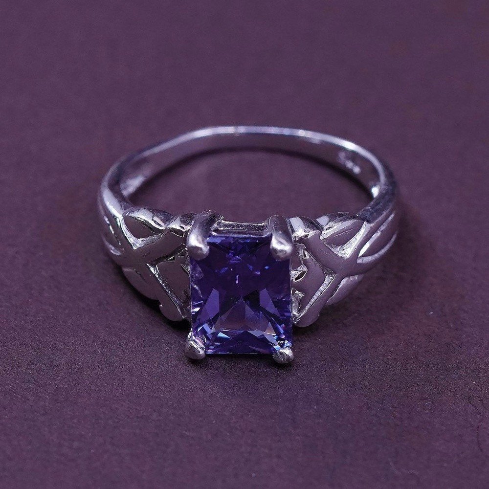 Size 7.5, Sterling silver statement ring, 925 with square amethyst stone