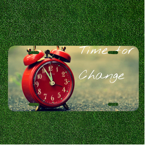 Custom Personalized License Plate Auto Tag With Time For Change Red Clock