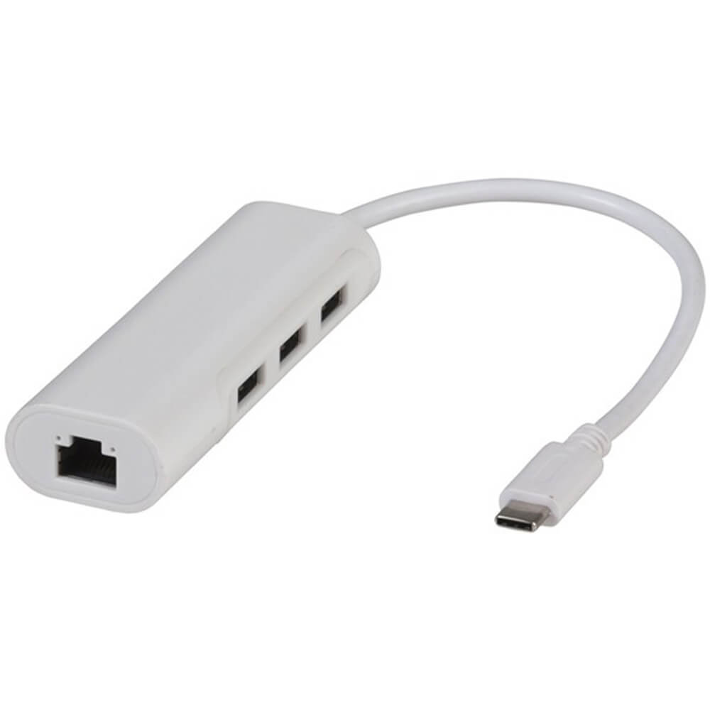 High Quality Server USB 3.0 Type-C Network Adaptor with 3-Port Hub 100/100Mbps