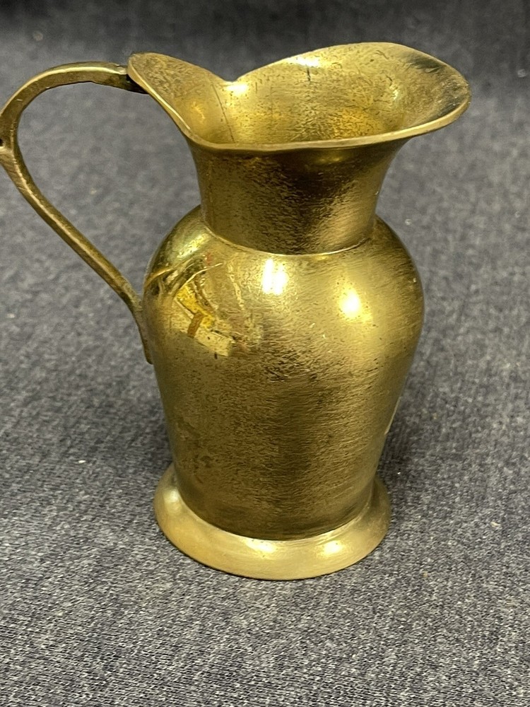 Small Brass Creamer With Handle 4” Tall Heavy