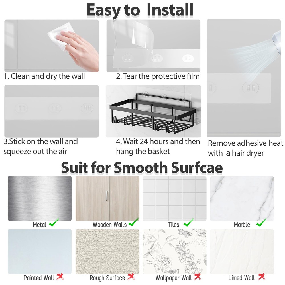 Liuoud 5 Pack Shower Caddy Organizer Rack Shelf for Inside 5 Pack, Black