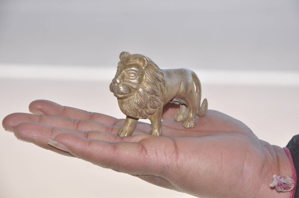 Vintage Brass Handcrafted Engraved Solid Lion Figurine