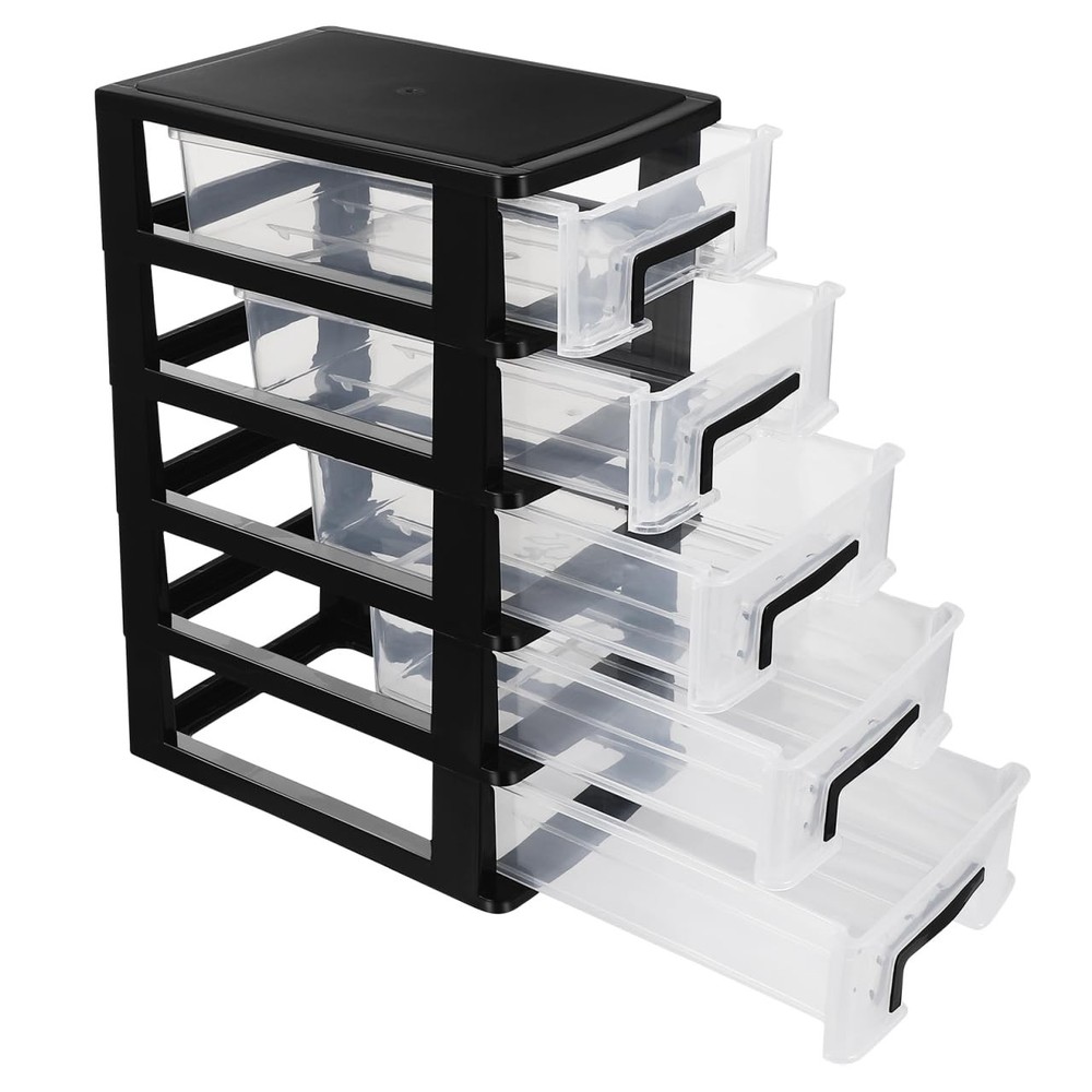 5 Tier Plastic Drawer Type Closet, Clear Stacking Desktop Makeup Organizer St...