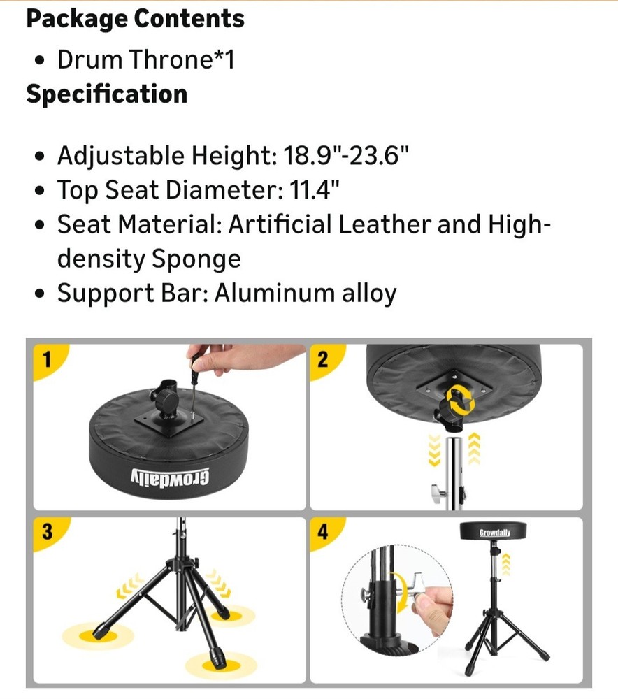 Drum Throne,Adjustable Stool Drum Universal Drum Throne Drummer Stool for Adu...