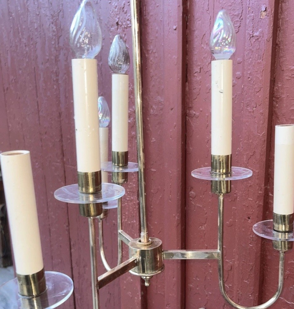 Authentic Six Arm Mid-Century Modern Brass CHANDELIER CEILING LIGHT must see