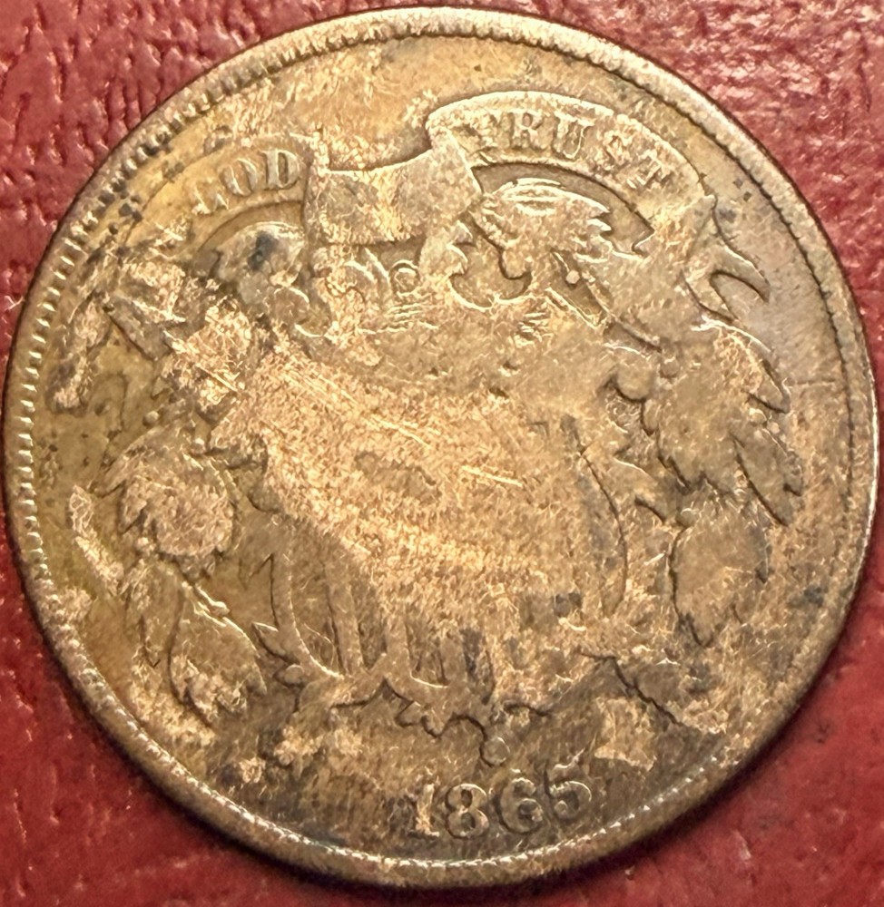 1865 Two Cent Piece. Better Grade. Free Shipping