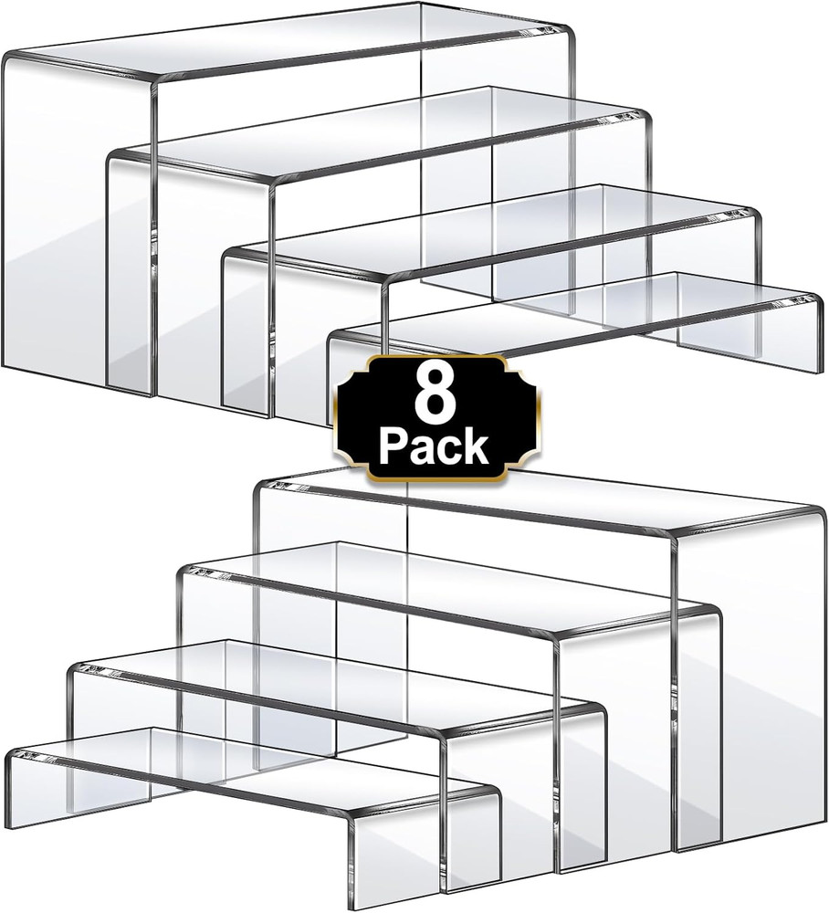 Clear Acrylic Display Risers 8 Pc Rectangular Stands for Decor Cake Shoes