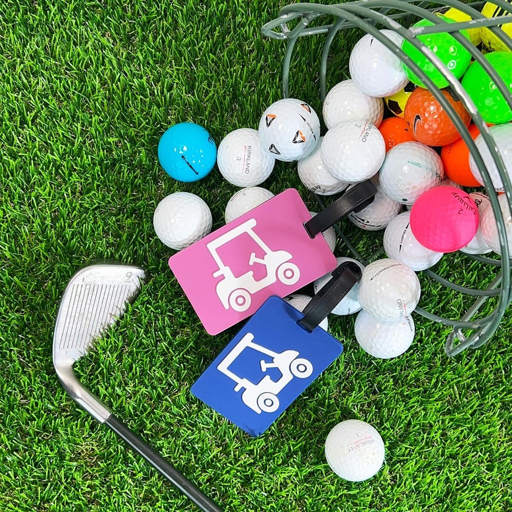 Golf Bag Tag – Cart Blue Design, Flexible & Small,