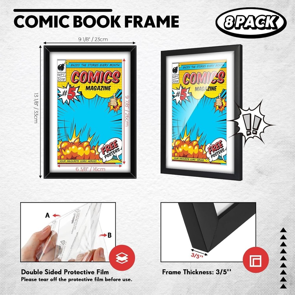 8 Pack Comic Book Frame UV Protection Comic Picture Magazine Frames Fits Current