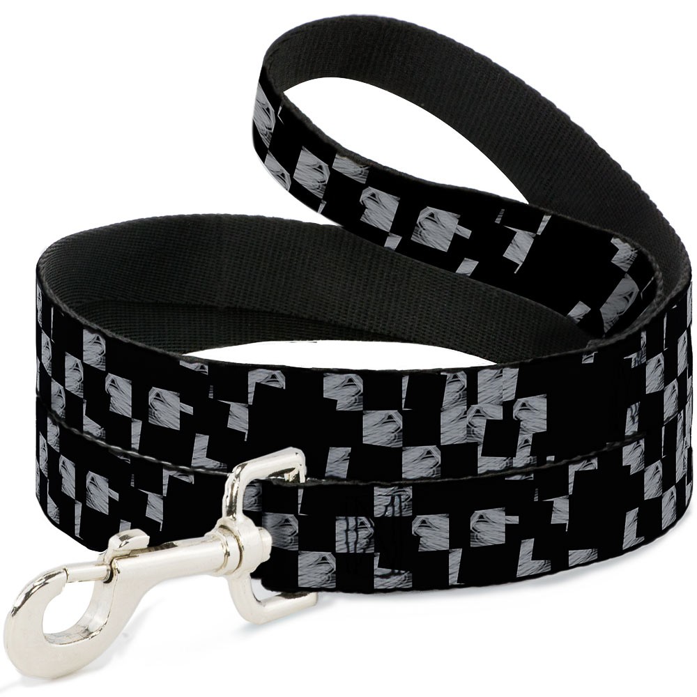 Dog Leash Scribble Checker Black/White NARROW 0.5"