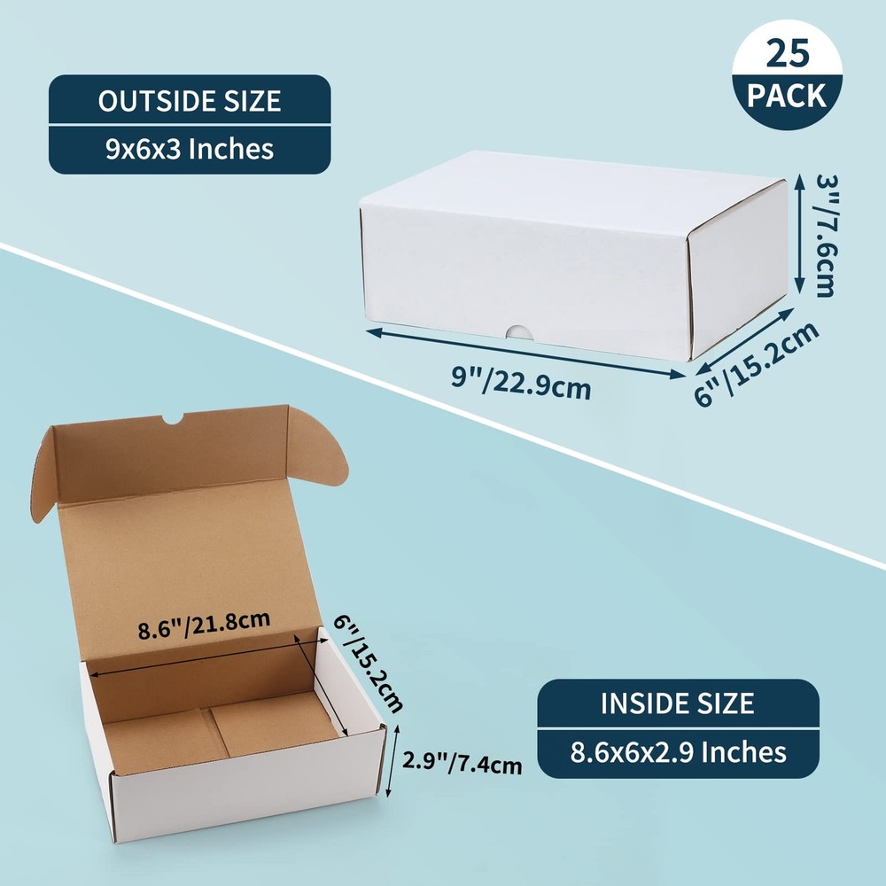 WIFTREY 9x6x3 White Shipping Boxes 25 Pack for Small - 25 Pack,