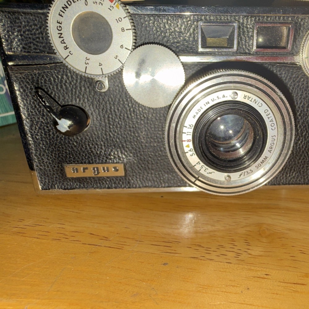 Argus C3 Rangefinder Camera Black Silver Made in USA with Leather Case
