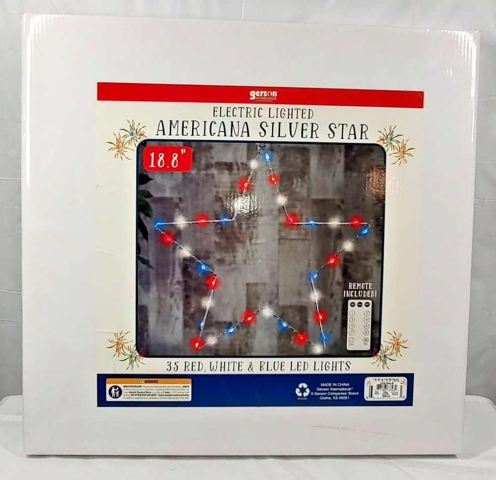 Gerson Americana Silver Star Electric Lighted 35 Lights 8 Modes 18.8" NO Remote