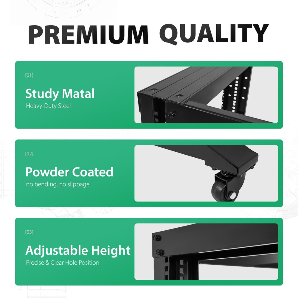 27U 4 Post Open Frame Server Rack Network 22" Adjustable Depth W/ Casters