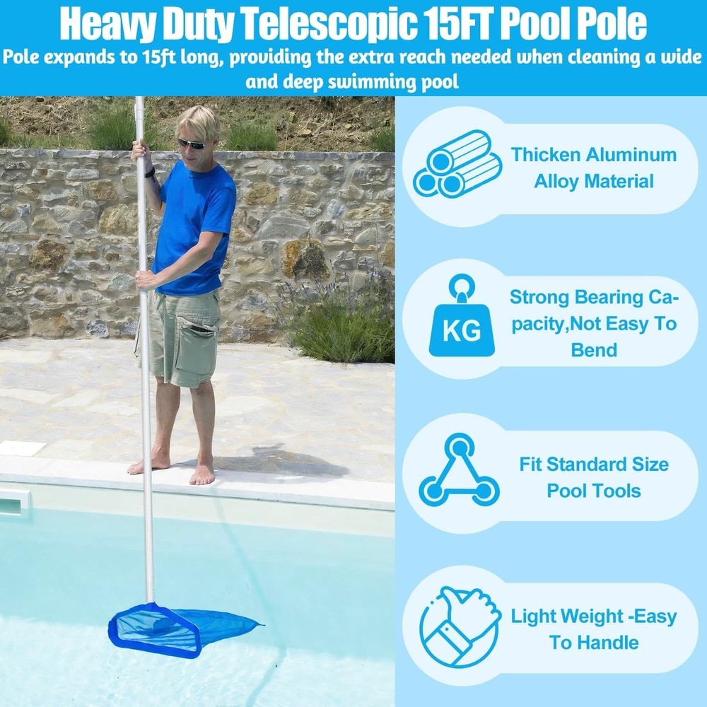 15ft Professional Pool Cleaning Pole Aluminum