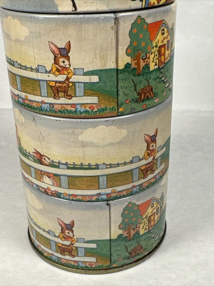 Vintage Bunny Tin 4 Layers Easter Spring Container