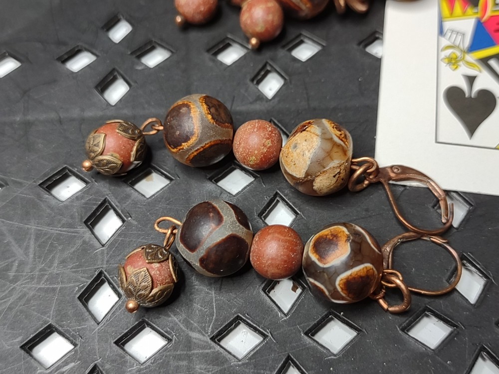 Heavy Reddish Brown Stone Bead Bracelet And Earring Set
