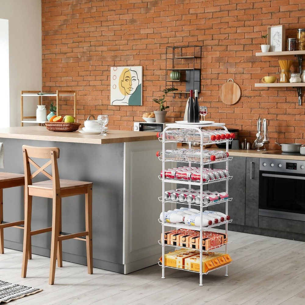 7 Tier Free Standing Bottled Water Storage Rack Beverage Drink Stand Shelf