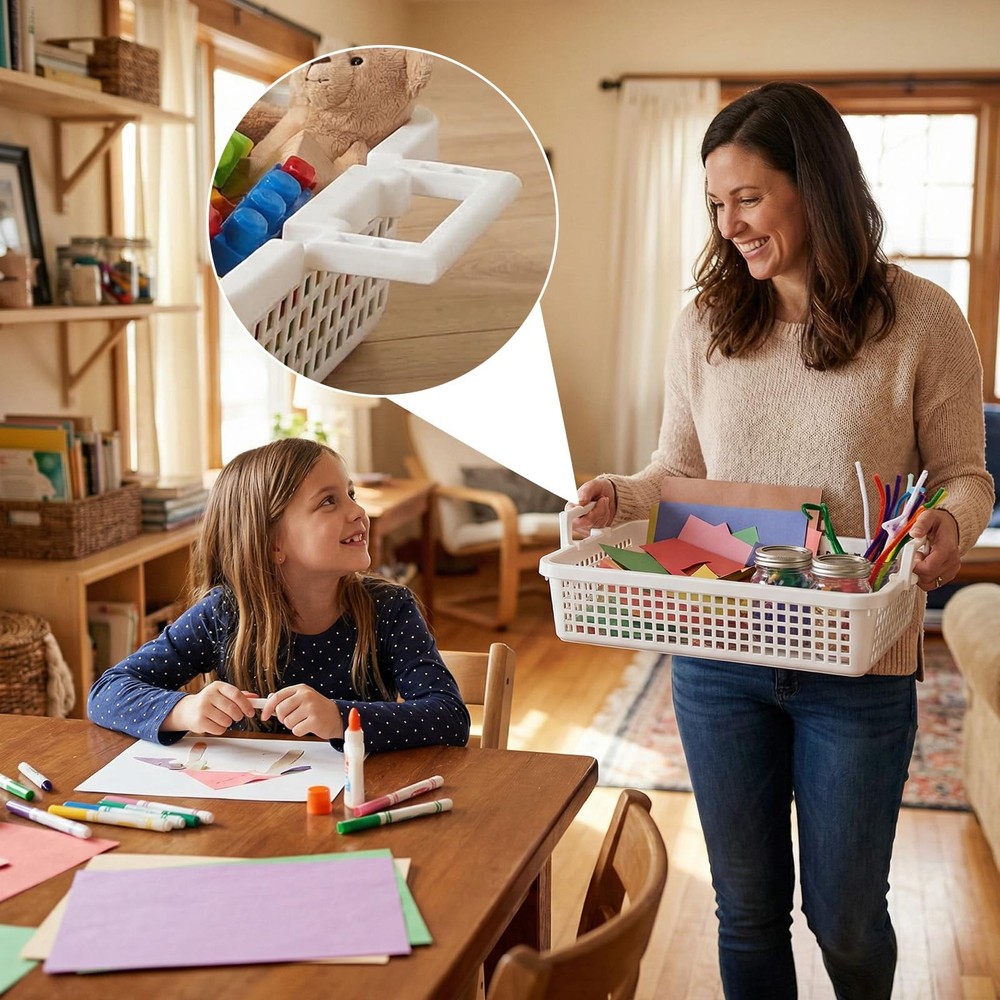 4 Pack Plastic Basket for Organizing, Stackable A4 Paper Trays with Handle, T...