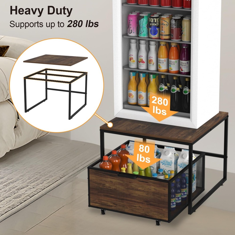 Mini Fridge Stand with Storage, Heavy Duty Refrigerator Stand with Mobile Dra...