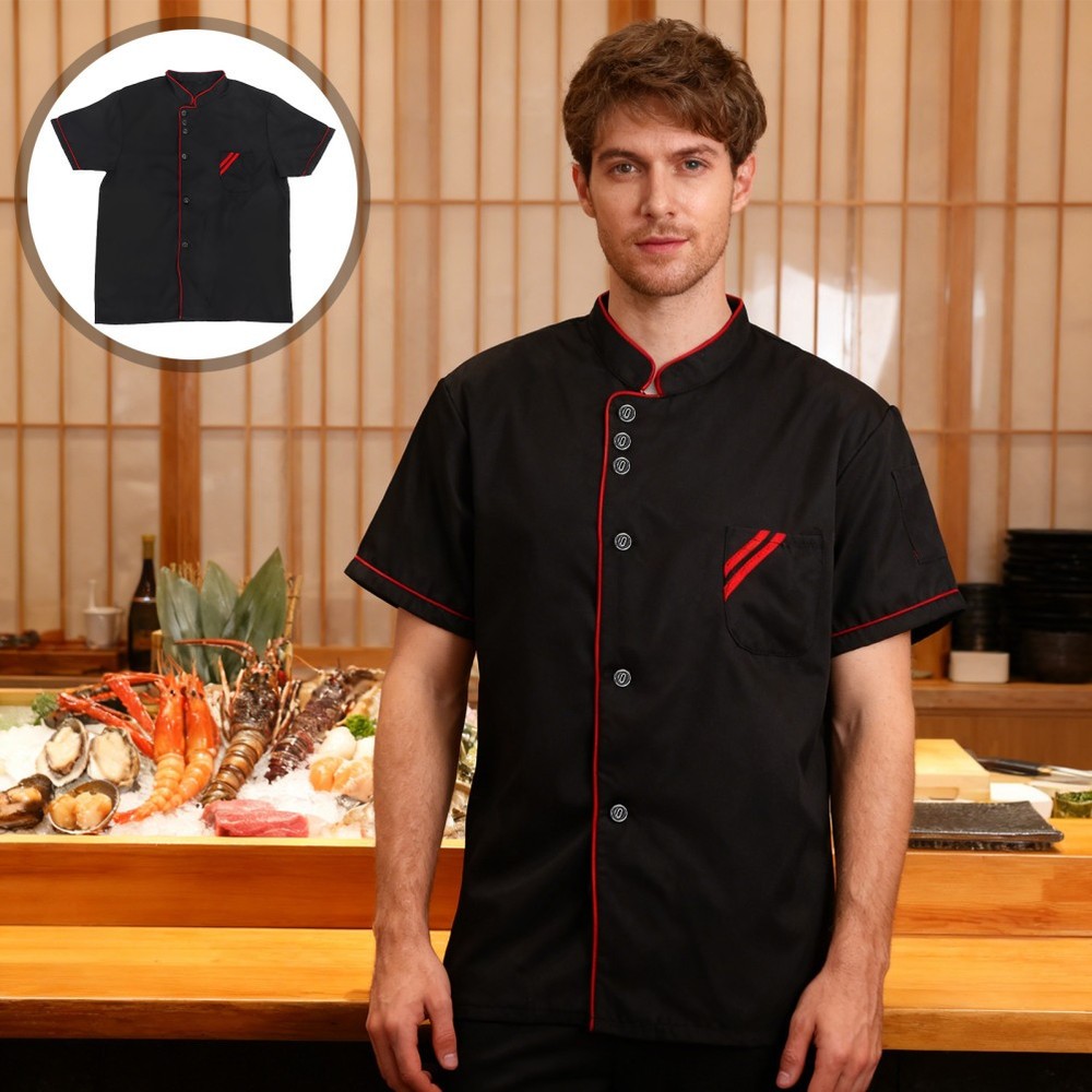 Kitchen Staff Apparel Short Sleeve Chef Coat Black Restaurant Undershirt