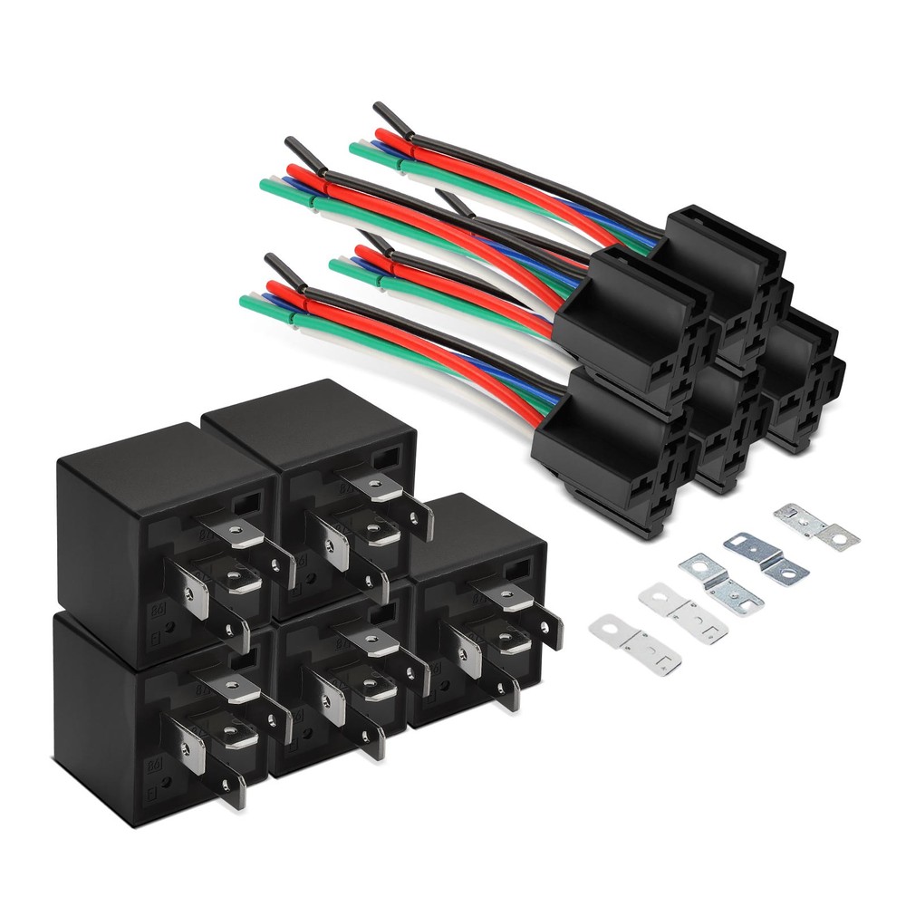 5Pcs 40A 24Volt 5-Pin Universal Relay with Wiring Harness Socket & Iron Bracket