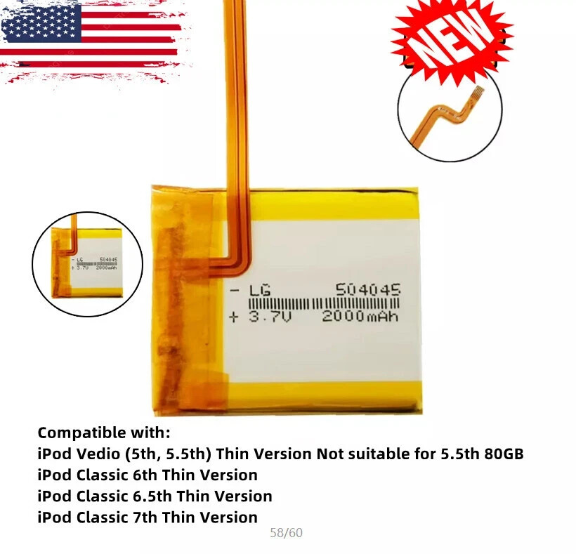 ✅LG 2000mAh Battery Upgrade replacement for iPod Classic & Video Thin✨
