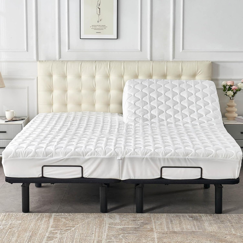 Kingnex Waterproof Quilted Split Top King Mattress Protector Pad for Adjustable