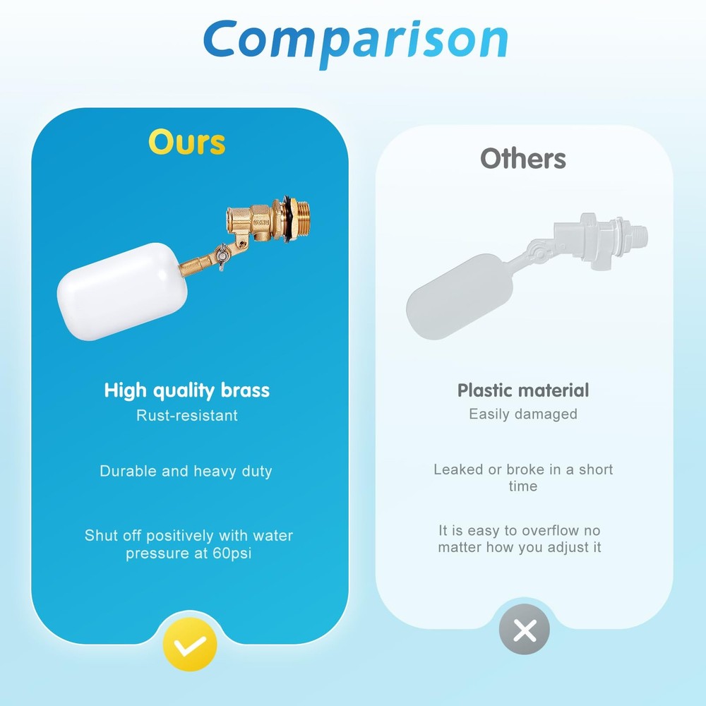 Float Valve 3/4 inch, Brass Water Float Valve with Adjustable Arm, Float Ball...