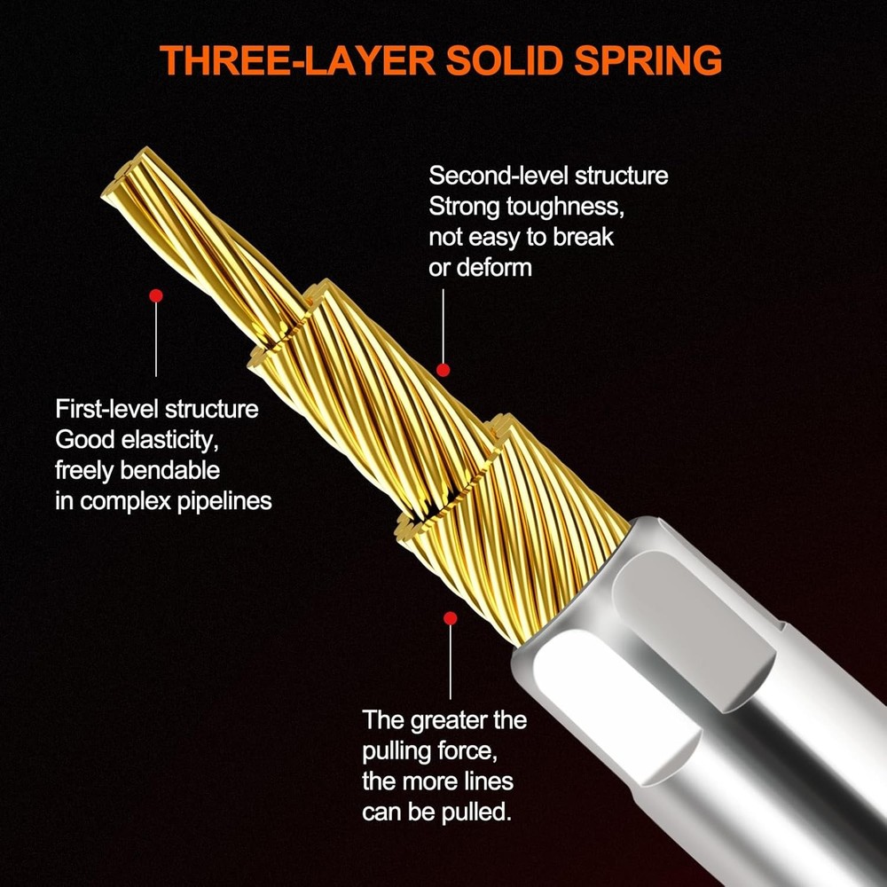 Fish Tape 25ft Wire Puller Running Electrical Wire Cable Pulley Head Spring, Hea