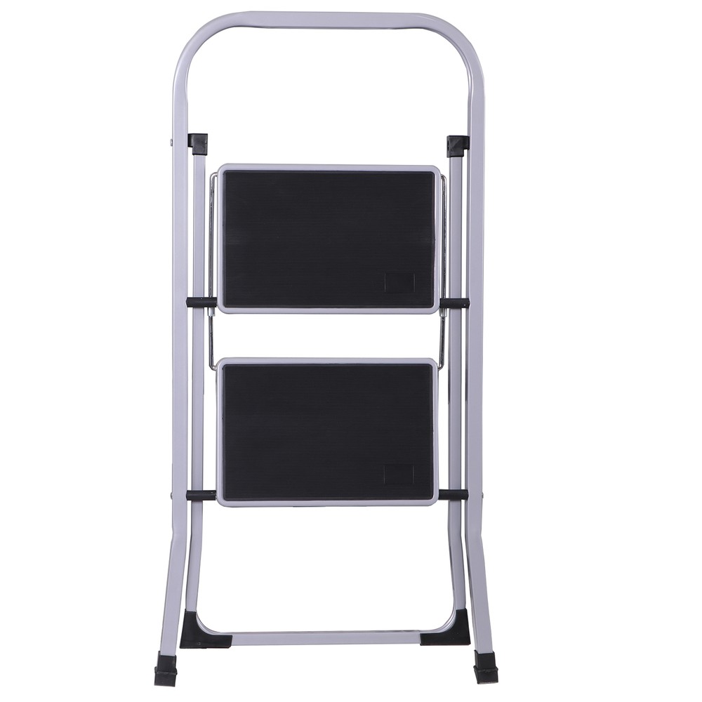2 Step Ladder Folding Step Stool w/ Soft Grip Handle & Wide Pedal Indoor Gray