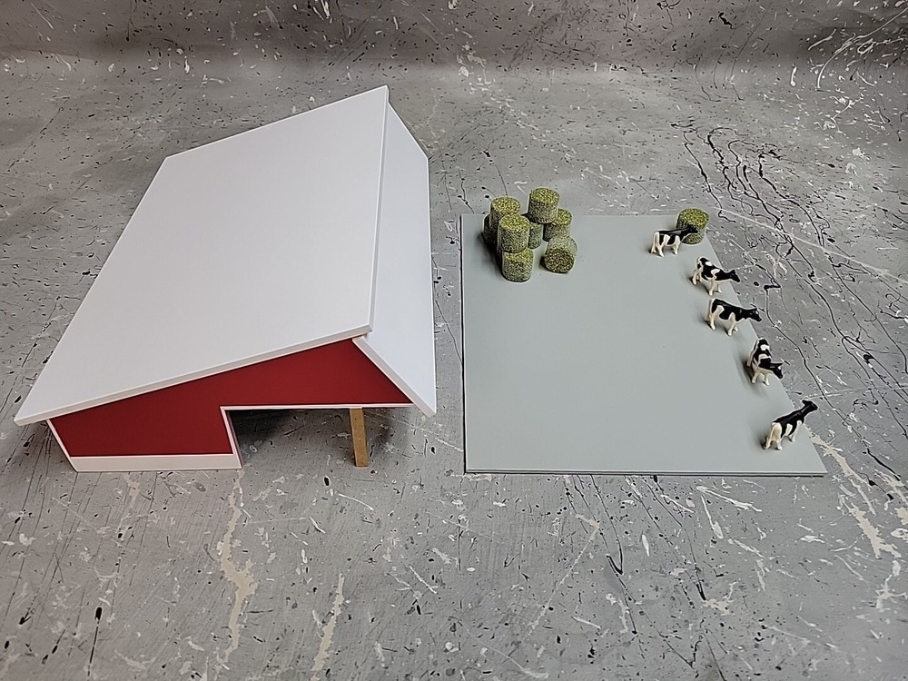 1/64 Custom scratch built Cattle Shed building White & Red