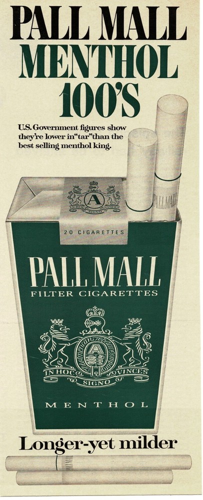 1969 PALL MALL Menthol 100s Cigarettes Vintage Print Ad