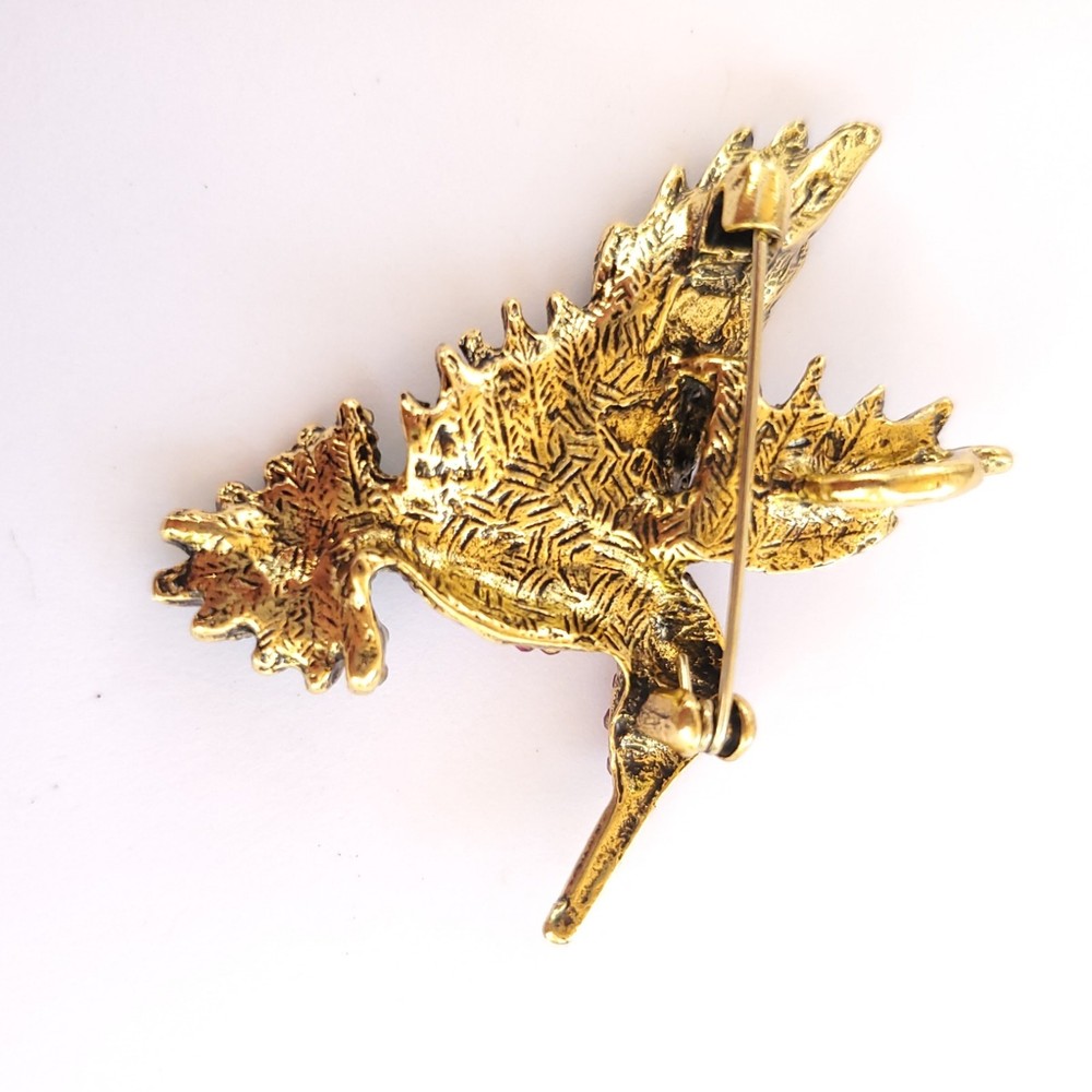 Red Gold Hummingbird Brooch or Pendant with loop-back
