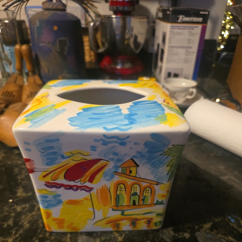 Ceramic Tissue Box Cover Tropical Beach