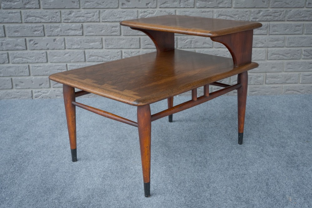 Mid Century Danish Modern Lane Acclaim Dovetail Walnut Two Tier Step End Table