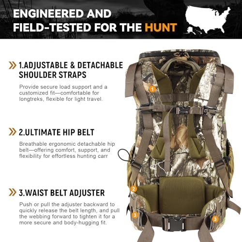 Hunting Backpack with Rifle/Bow Carry System, Customizable Next Camo G2