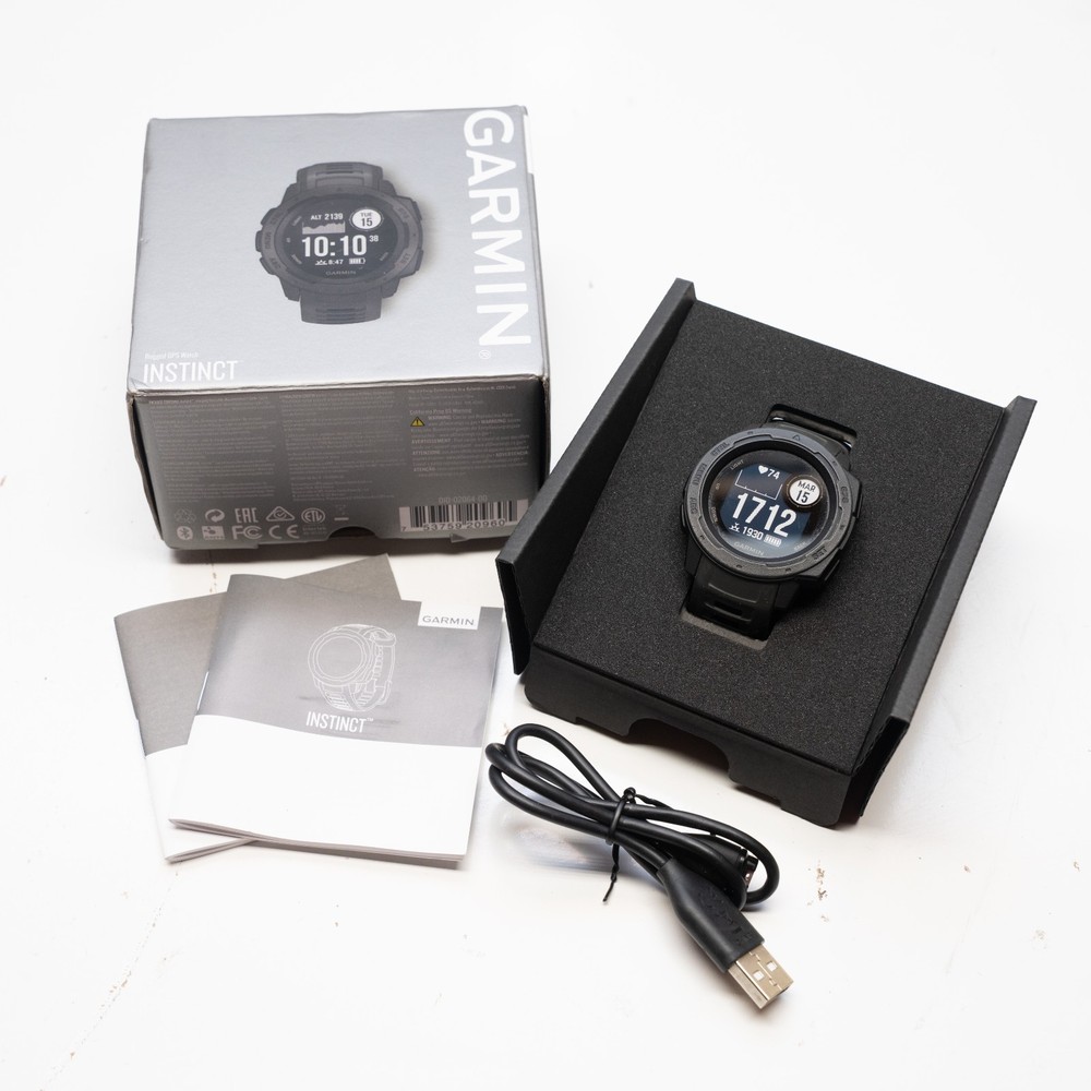 Garmin Instinct Rugged GPS Smart Watch Graphite w/ Updated USB C Charger