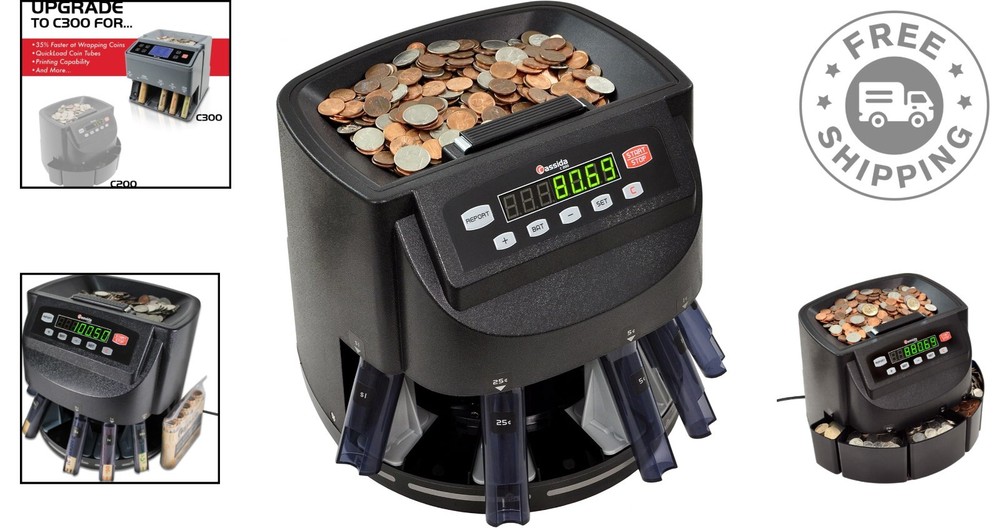 Compact Coin Sorting Machine with Automatic Wrappers - Ideal for Home & Business