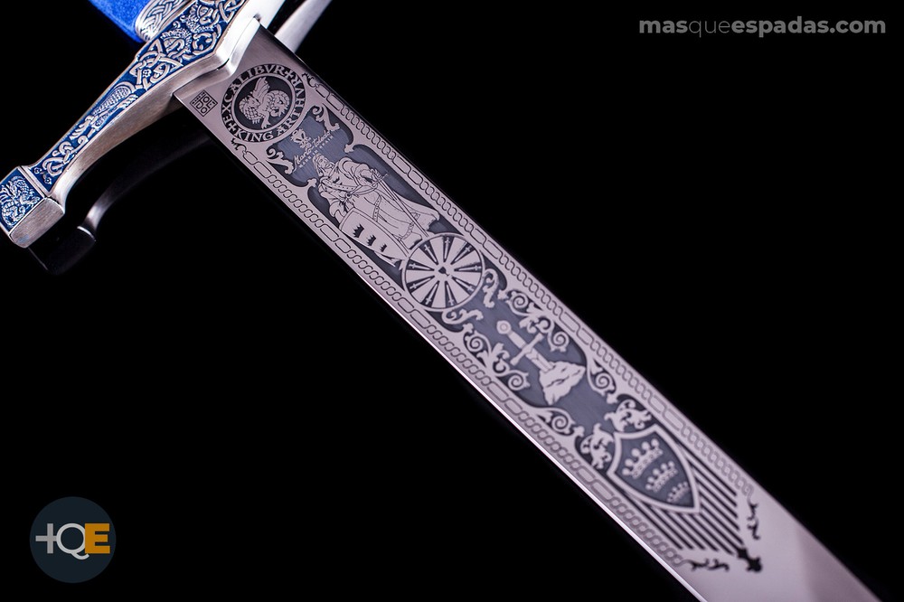 Silver Excalibur Sword - Deep Blue Engraving