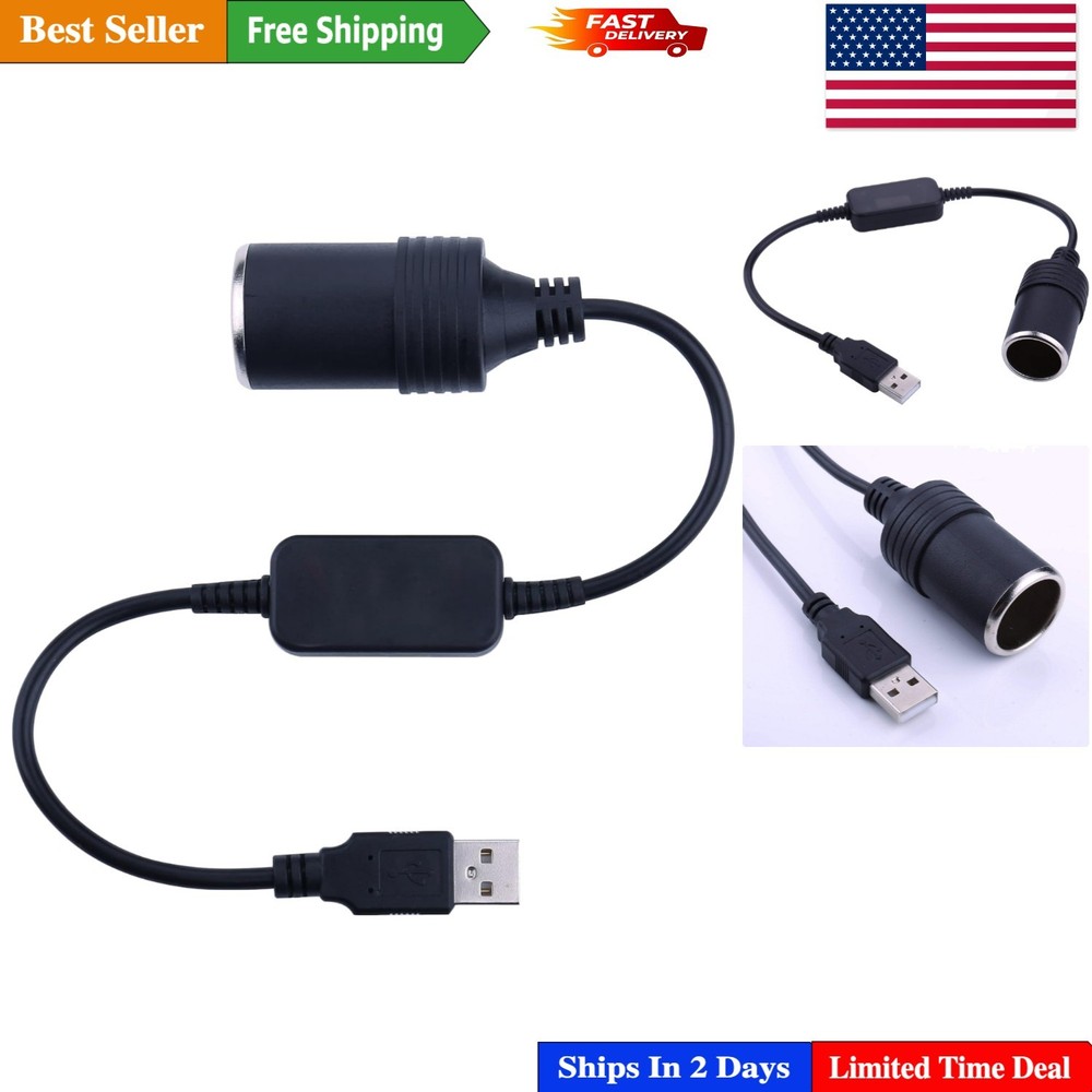 Compact USB to 12V Car Cigarette Lighter Socket Converter with Safety Features