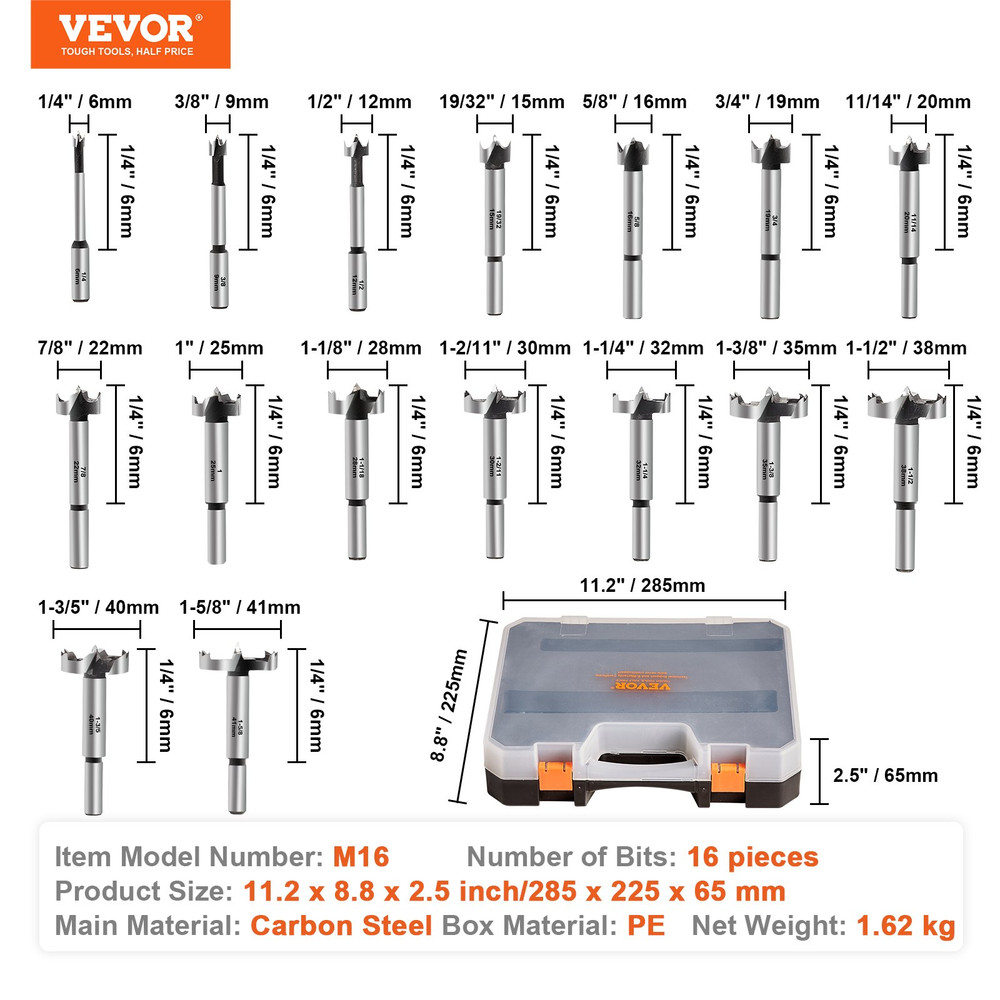 Forstner Bit Set, 16 Pcs Forstner Drill Bits Set, Forstner Bits for Woodworking