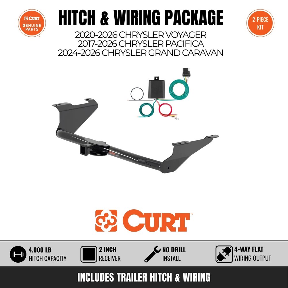 Curt Class 3 Hitch & Taillight Converter Bundle for Grand Caravan / Pacifica