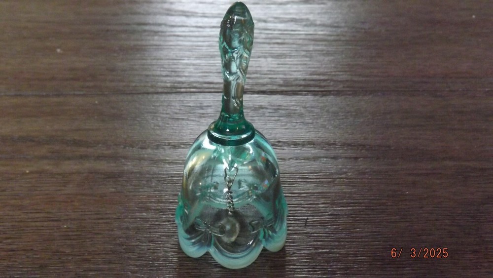 FENTON Aqua Opalescent Bell - Drapery & Bows Design