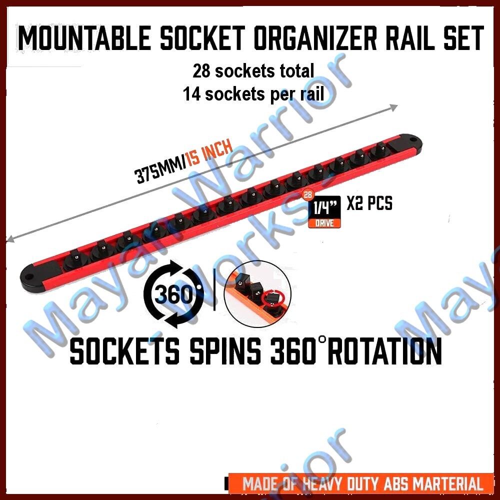 2PC 1/4" 360° Swivel Socket Organizer Storage Rail Rack Holder Industrial
