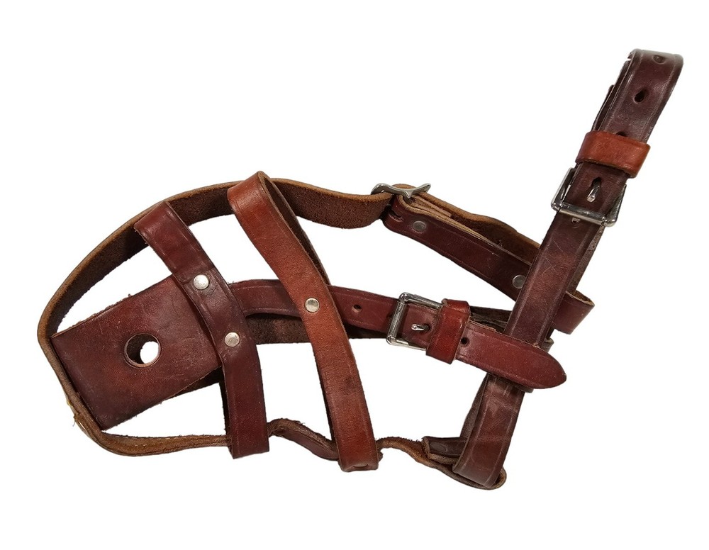 Vintage Leather Dog Muzzle German Shepherd Size Adjustable Brown